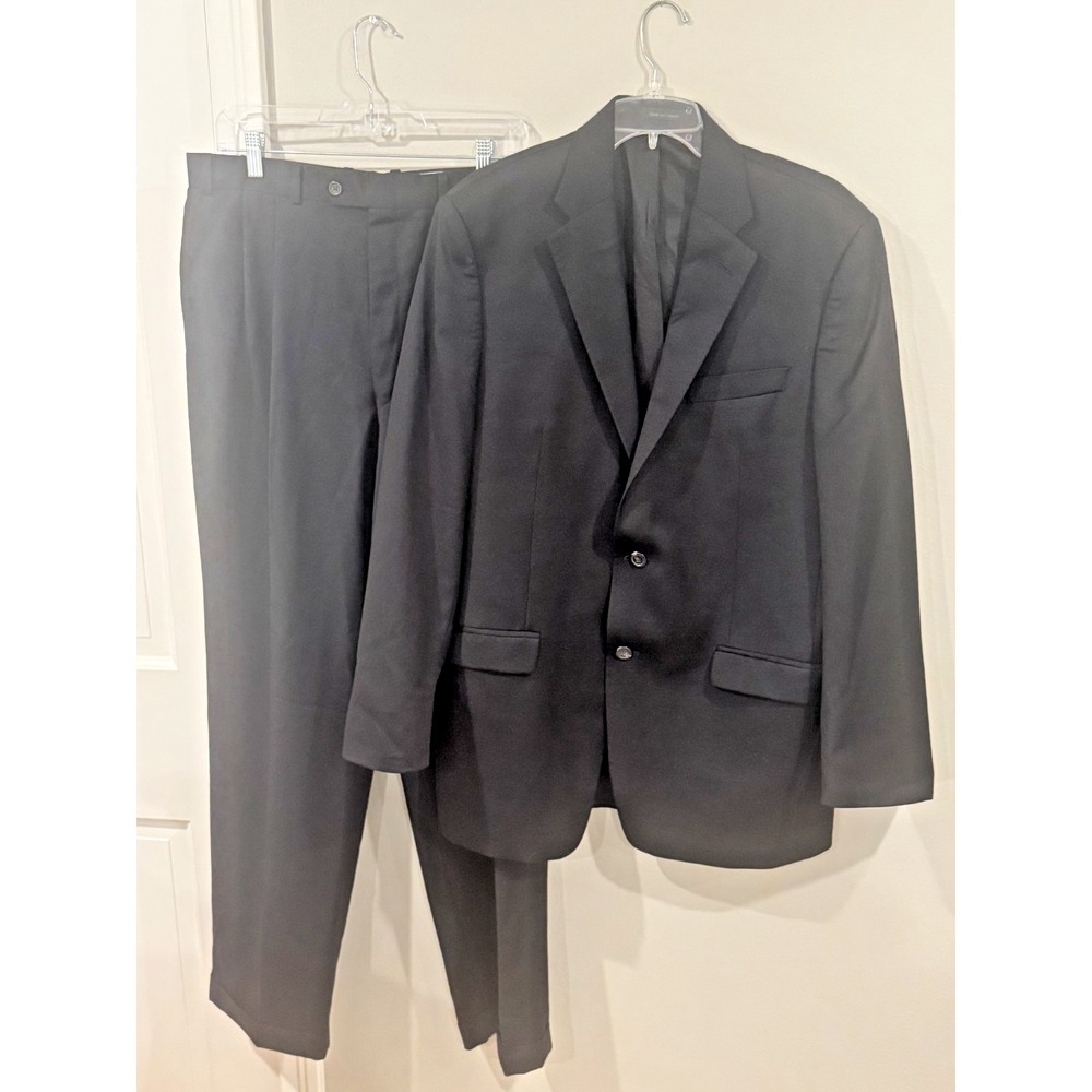 Lauren Ralph Lauren 44L Black 100% Wool Suit Jacket 44L Pants 32x31 2 piece